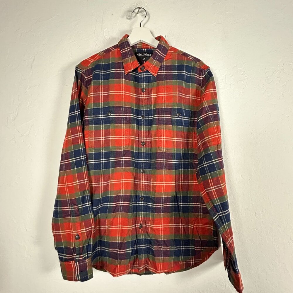 J.Crew Mercantile Mens Plaid Flannel Shirt Medium Red/Blue Cotton Pockets NWOT